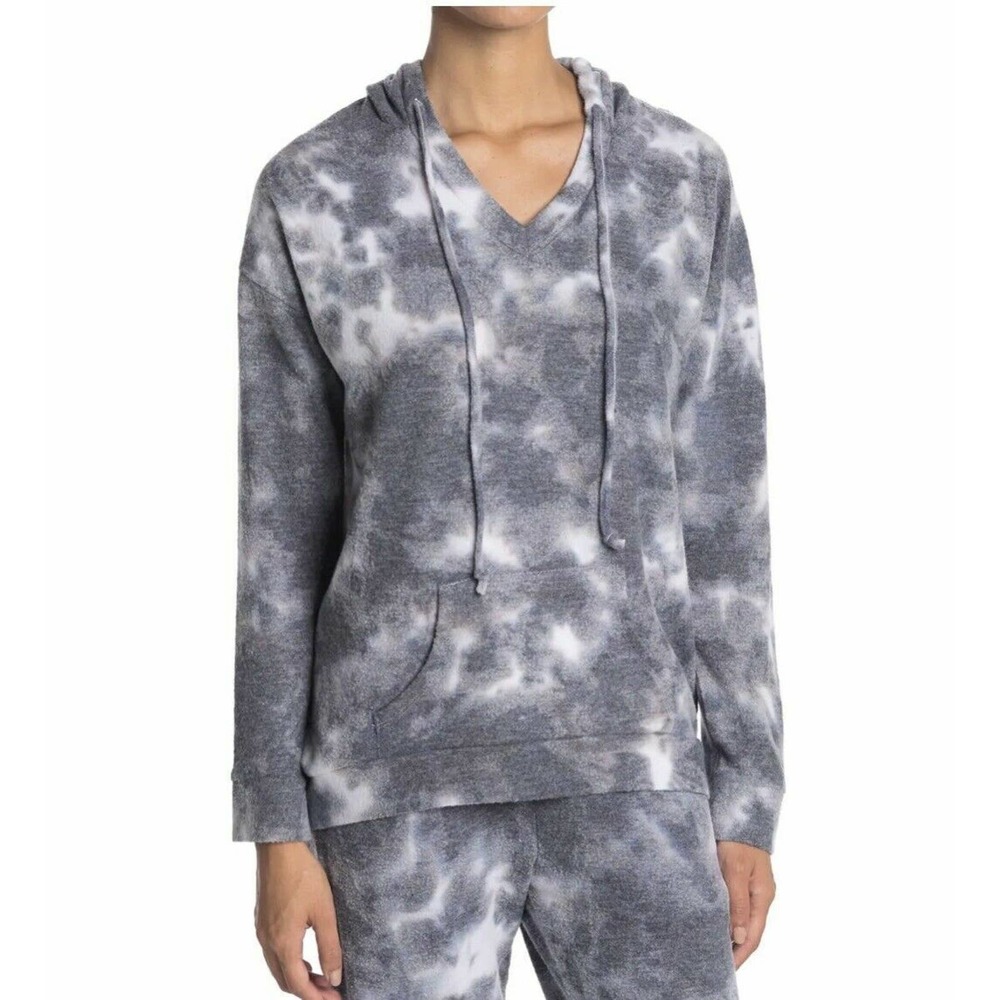 Theo and Spence Tie Dye Hoodie Charcoal Marble Pullover Long Sleeve Small NEW